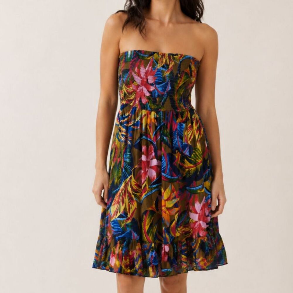Aerie Tropical Strapless Maxi Dress Multicolor Small